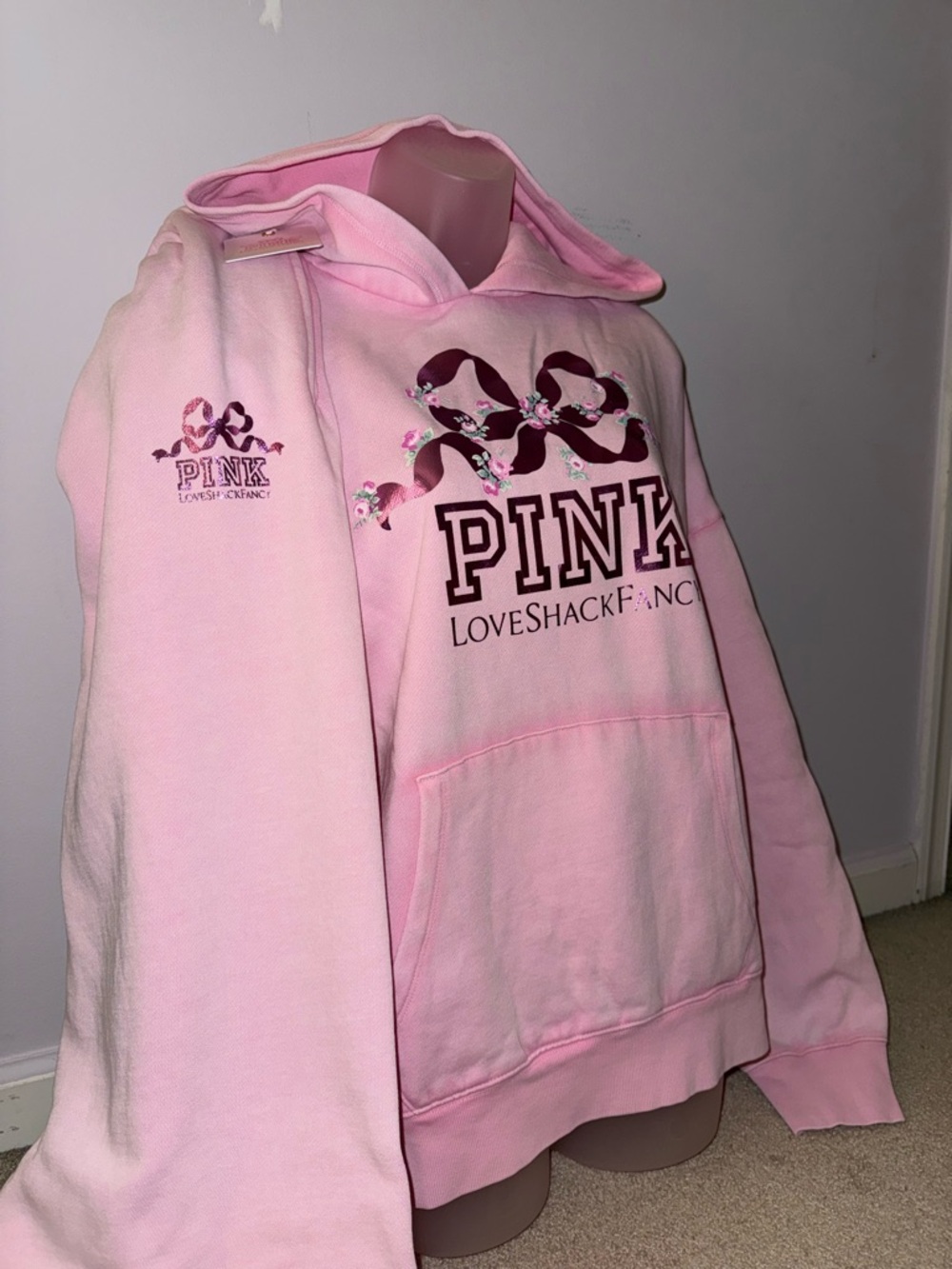 PINK Victoria's Secret Light Pink Pullover Hoodie Classic pant Set XL